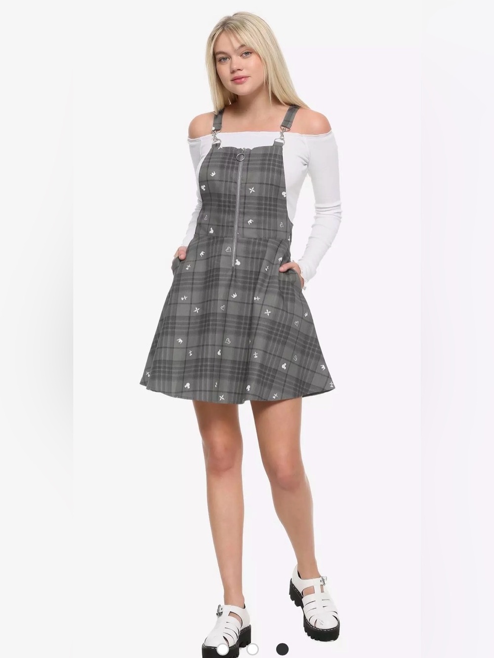 Disney Kingdom Hearts Plaid O-Ring Gray Overall Dress